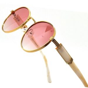 Round Sunglasses Women Gold Frame Pink Lens Fashion Shades Designer Style Lentes